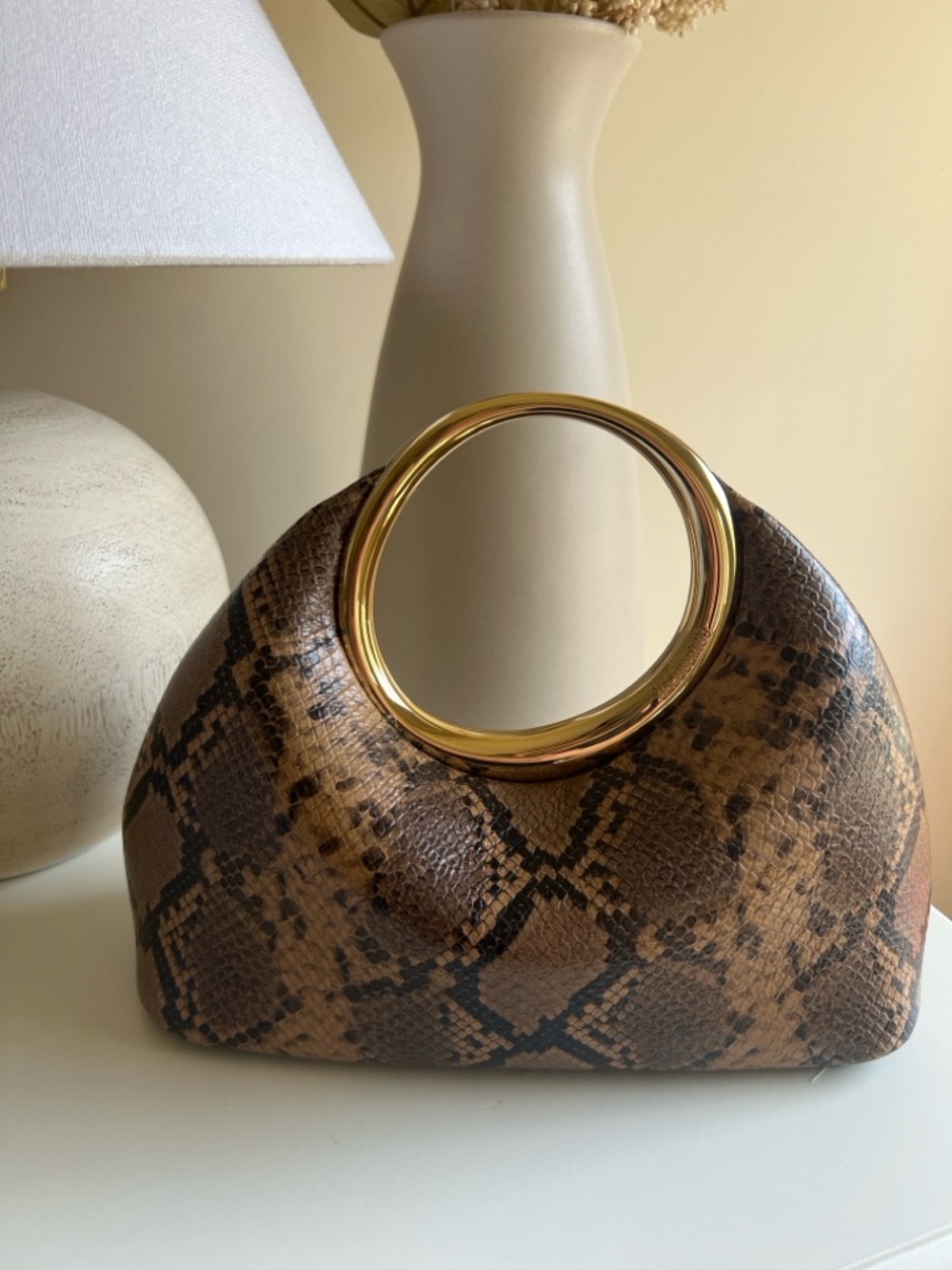 JACQUEMUS Brown Neutral Snakeskin Le Petit Calino Mini leather bag gold handle